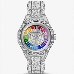 PRIDE Limited-Edition Oversized Raquel Rainbow Pavé Silver-Tone Watch.